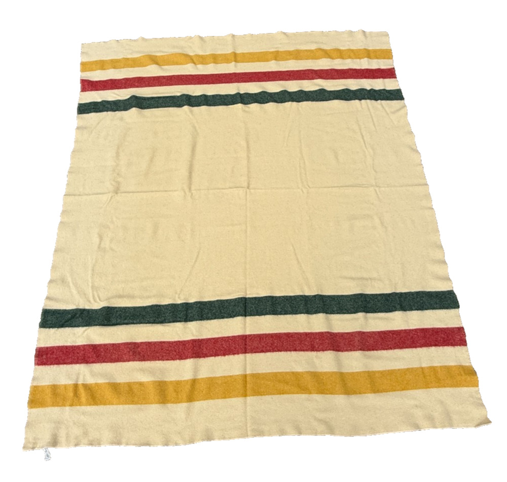 LL Bean Hudson Bay 3 Point Stripe Wool Blanket Twin 63 x 78 Mid 1960s-1970 VTG